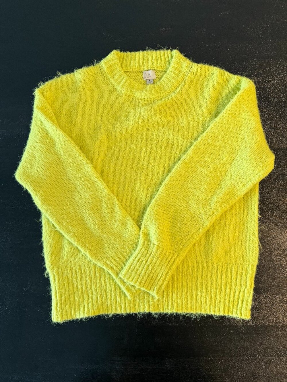 A New Day Neon Yellow Sweater Crew Neck Fuzzy Knit Size M